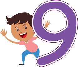 playful boy standing with number nine math clipart 6920
