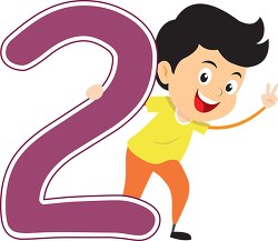 playful boy standing with number two math clipart 6920