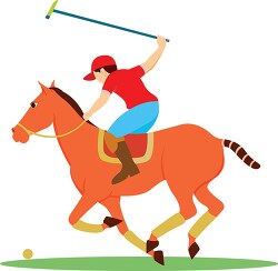 polo player mounted on horse holding mallet clipart image