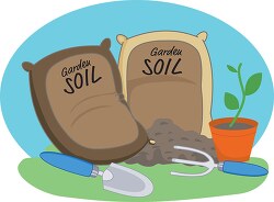 potting soil with gardening tools clipart