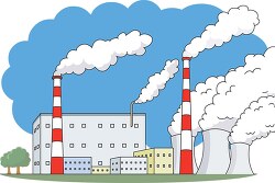 power plant buildings white smoke billowing clipart