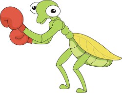 praying mantis with boxing gloves cartoon style clipart