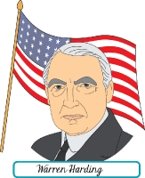 president Warren Harding with flag clipart