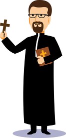 priest with a bible and cross christian religion clipart