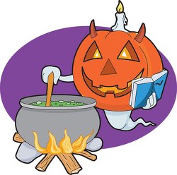 pumpkin cooking cauldron halloween clipart