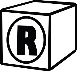 R alphabet block black white clipart
