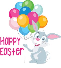 rabbit with colorful balloons happy easter clipart