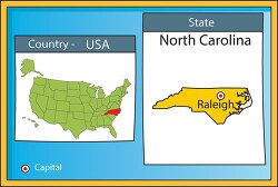 raleigh north carolina state us map with capital