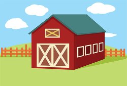 red barn with wooden fence clipart