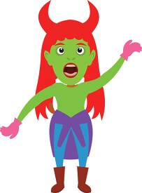 red haired female with devil horns halloween costume clipart