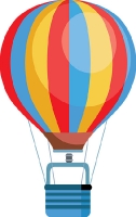 red yellow blue hot air balloon with basket clipart