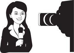 reporter lady in front of camera black outline clipart