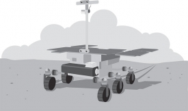 research rover on surface of red planet mars