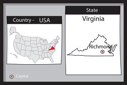richmond virginia state us map with capital bw gray