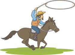 riding horse with rope lasso clipart