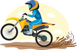 riding wearing helmet on a dirt bike clipart