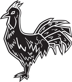 rooster silhouette white woodcut lines