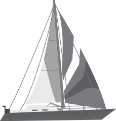 sailboat with red white and blue sails gray color