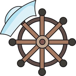 sailors hat on wooden ship wheel clipart