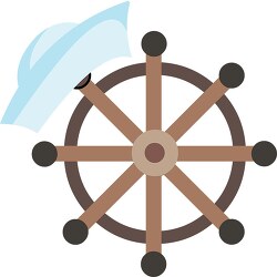 sailors hat on wooden ship wheel clipart no lines