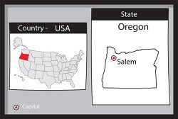 salem oregon state us map with capital bw gray