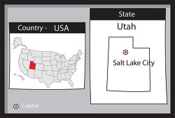 salt lake city utah state us map with capital bw gray