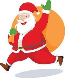 santa claus running with big gifts sack marry christmas clipart