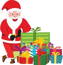 santa claus showing many christmas gifts clipart