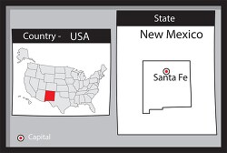 santa fe new mexico state us map with capital bw gray