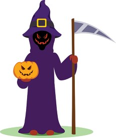 scary grim reaper carrying a trick treat bag halloween clipart