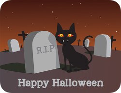 scary night dark orange background with cat and tombstone in gra