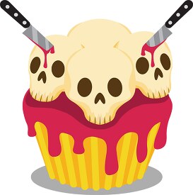 scary skull head with knives on the cupcake halloween clipart
