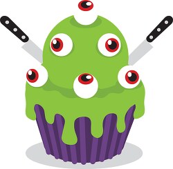 scary treat eyeballs and knives on the cupcake halloween clipart