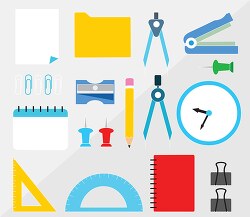 school and classroom supplies for students and teachers clipart