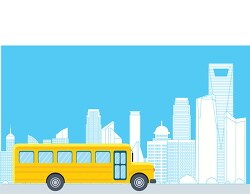 school bus with city skyline highrise in background clipart