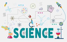 science illustration with various science element icons clipart