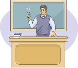 science teacher holding test tube in classroom clipart