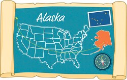 scrolled usa map showing alaska state map flag clipart