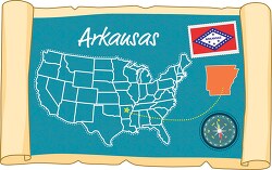 scrolled usa map showing arkansas state map flag clipart