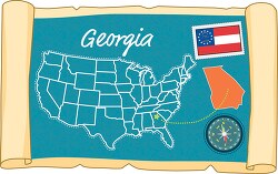 scrolled usa map showing georgia state map flag clipart