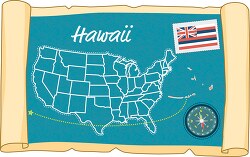 scrolled usa map showing hawaii state map flag clipart