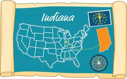 scrolled usa map showing indiana state map flag clipart 2021