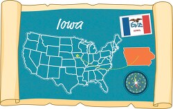 scrolled usa map showing iowa state map flag clipart