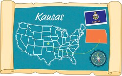 scrolled usa map showing kansas state map flag clipart