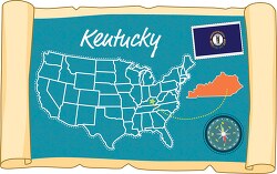 scrolled usa map showing kentucky state map flag clipart