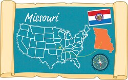scrolled usa map showing missouri state map flag clipart