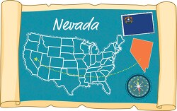 scrolled usa map showing nevada state map flag clipart