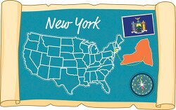 scrolled usa map showing new york state map flag clipart