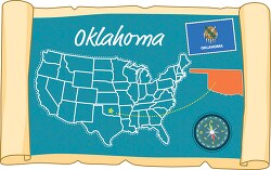 scrolled usa map showing oklahoma state map flag clipart