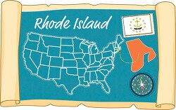 scrolled usa map showing rhode island state map flag clipart